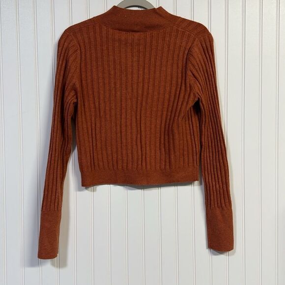 Widl Fable Women's Burnt Orange Ribbed Full Zip Cardigan Sweater - Picture 6 of 6